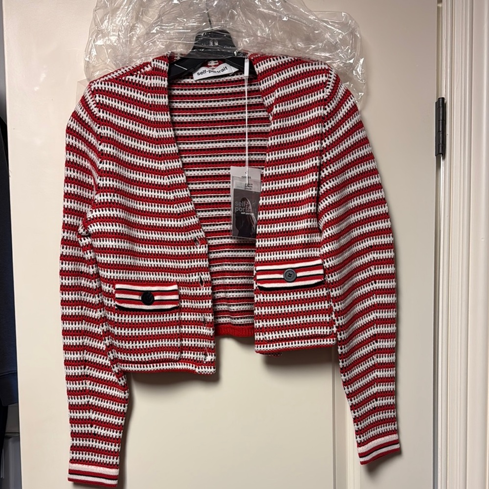 Self-Portrait Red and White Striped Cardigan